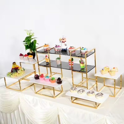金色不锈钢甜品展示架套装｜婚礼宴会与派对专用